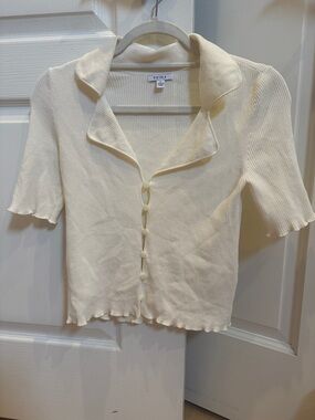 pistola ivory ribbed short-sleeve button-down top